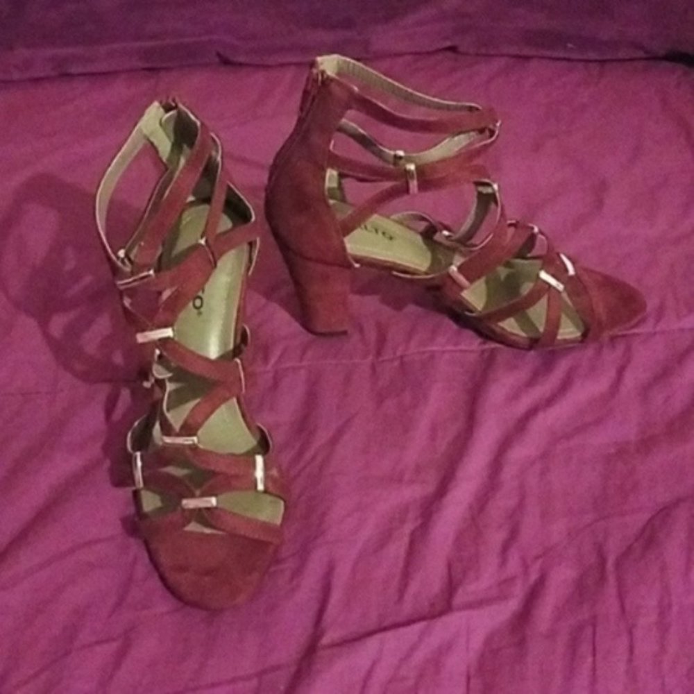 Rialto Wine Color Faux Suede Heeled Sandals